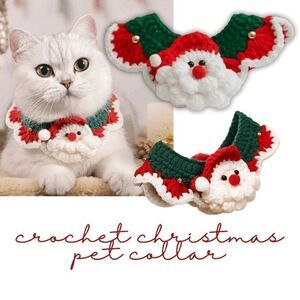 Brand New Size Extra Small Festive Red Crochet Pet Collar, Cozy Christmas Croche